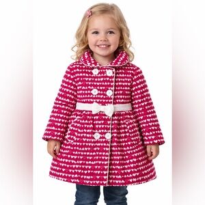 Penelope Mack Pink Heart Corduroy Satin Winter Pea Coat Girl 3T
